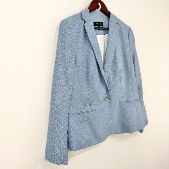 Talbots Blue White Micro Geometric Print 100% Cotton Button Nautical Blazer - Picture 4 of 16